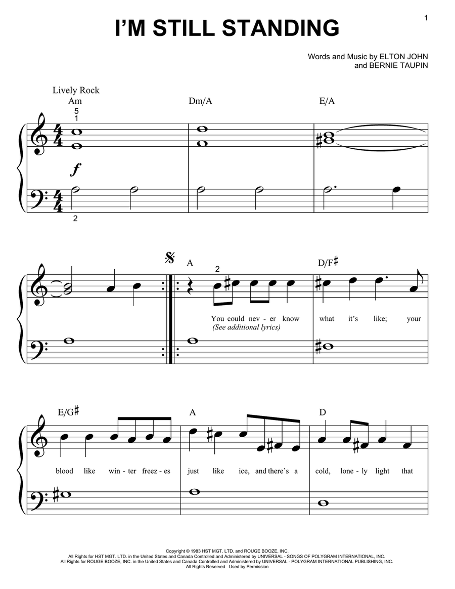 I'm Still Standing Easy Piano scores gallery preview page 1