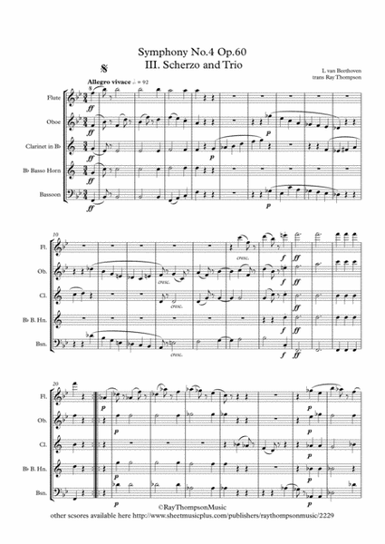 Beethoven: Symphony No.4 Op.60 Mvt.III Scherzo and Trio - wind quintet image number null
