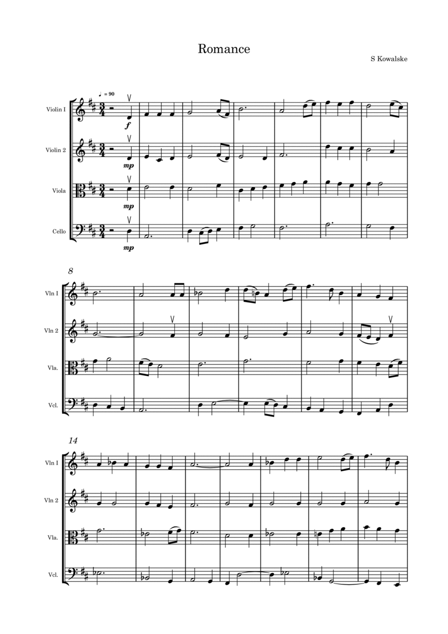 Romance Romance String Quartet scores gallery preview page 1