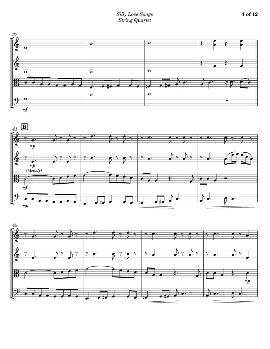 Silly Love Songs String Quartet scores gallery preview page 4