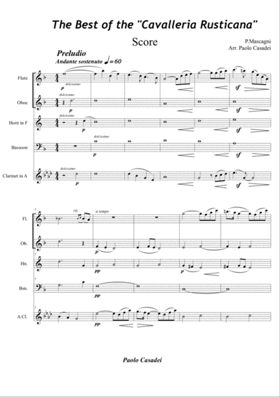 Cavalleria Rusticana per Quintetto di fiati Woodwind Quintet scores gallery preview page 1