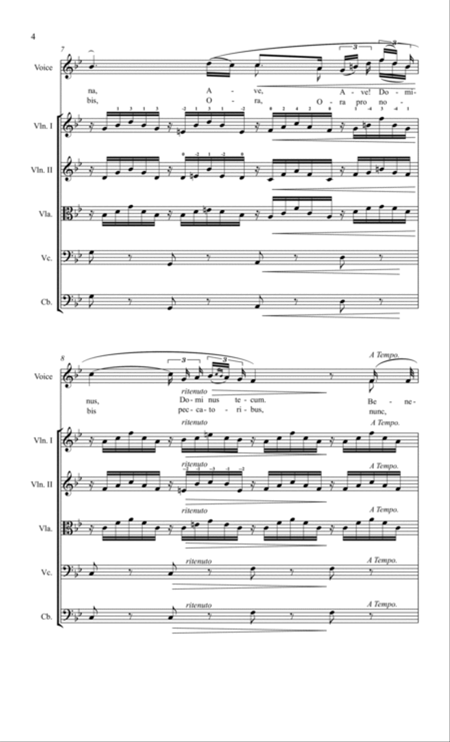 Ave Maria (Schubert) Key of Bb, for Voice with String Orchestra or String Quartet Accompaniment String Quartet scores gallery preview page 4
