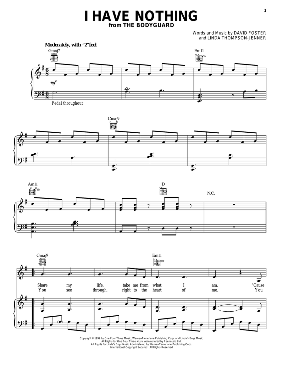 I Have Nothing Piano, Vocal, Guitar scores gallery preview page 1