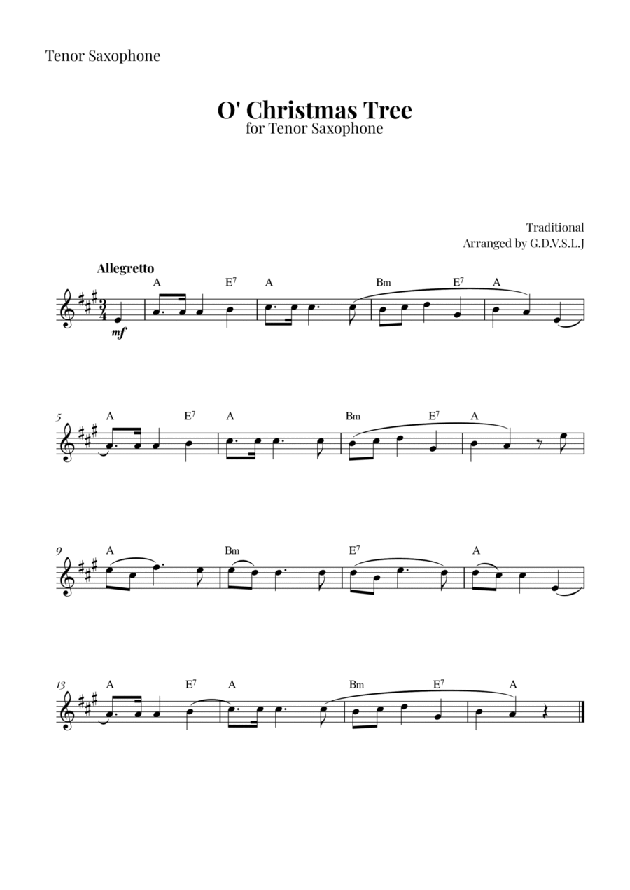 O' Christmas Tree Tenor Saxophone scores gallery preview page 1