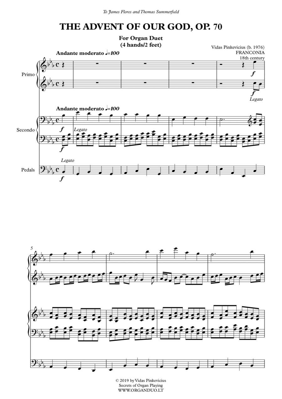 The Advent of Our God, Op. 70 (2019) for organ duet by Vidas Pinkevicius Organ Solo scores gallery preview page 1