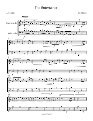The Entertainer Clarinet and Cello sheet Music - short Version 