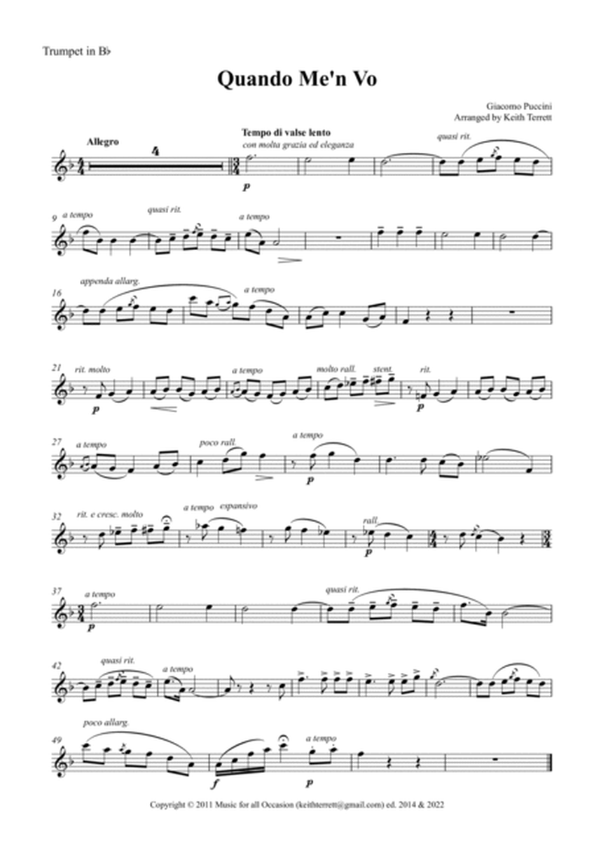 Quando Me'n Vo for Bb Trumpet/Cornet/Flugel/Bb Baritone/Bb Euphonium & Piano image number null