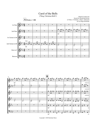Book cover for Carol of the Bells (F min) (Woodwind Sextet - 2 Flute, 2 Clar, 1 Hrn, 1 Bassoon)