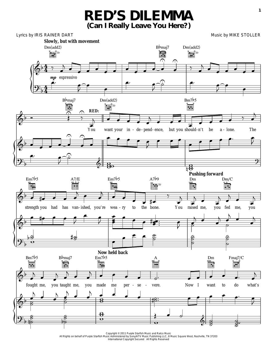 Red's Dilemma (Can I Really Leave You Here?) Piano, Vocal, Guitar scores gallery preview page 1
