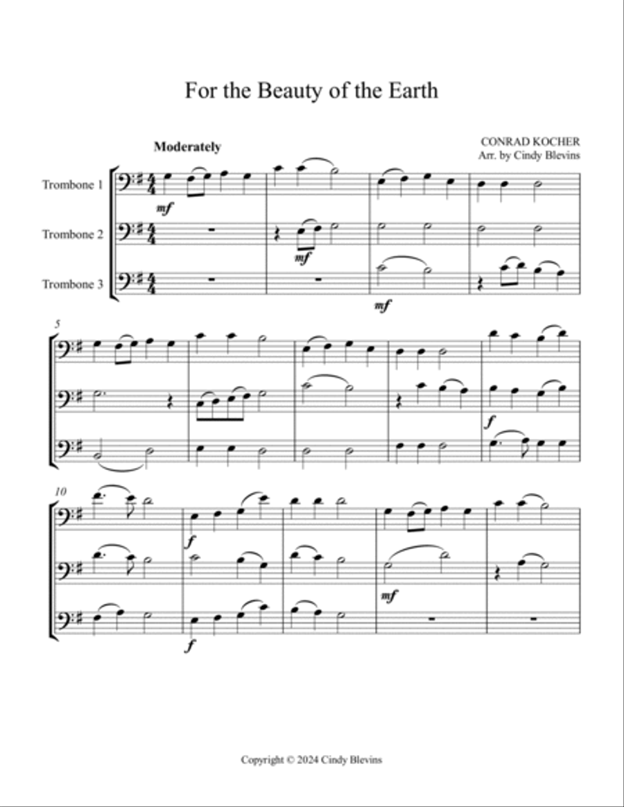 For the Beauty of the Earth, for Trombone Trio Trombone Trio scores gallery preview page 2