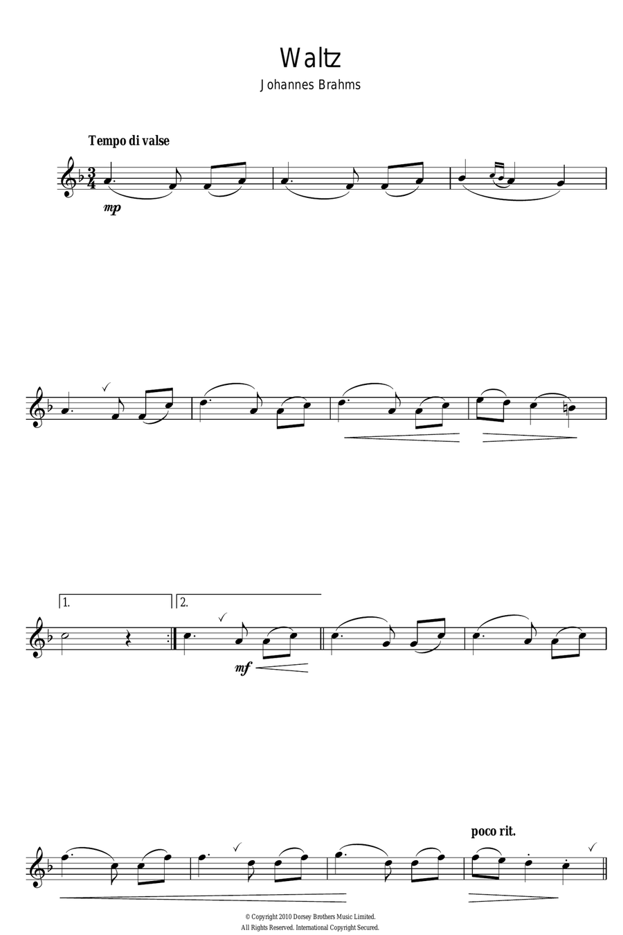 Waltz Op. 39, No. 15 Waltz Op. 39, No. 15 Flute Solo scores gallery preview page 1