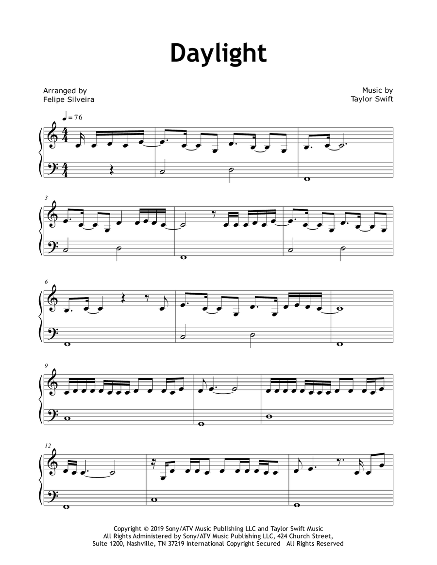 Daylight Easy Piano scores gallery preview page 1