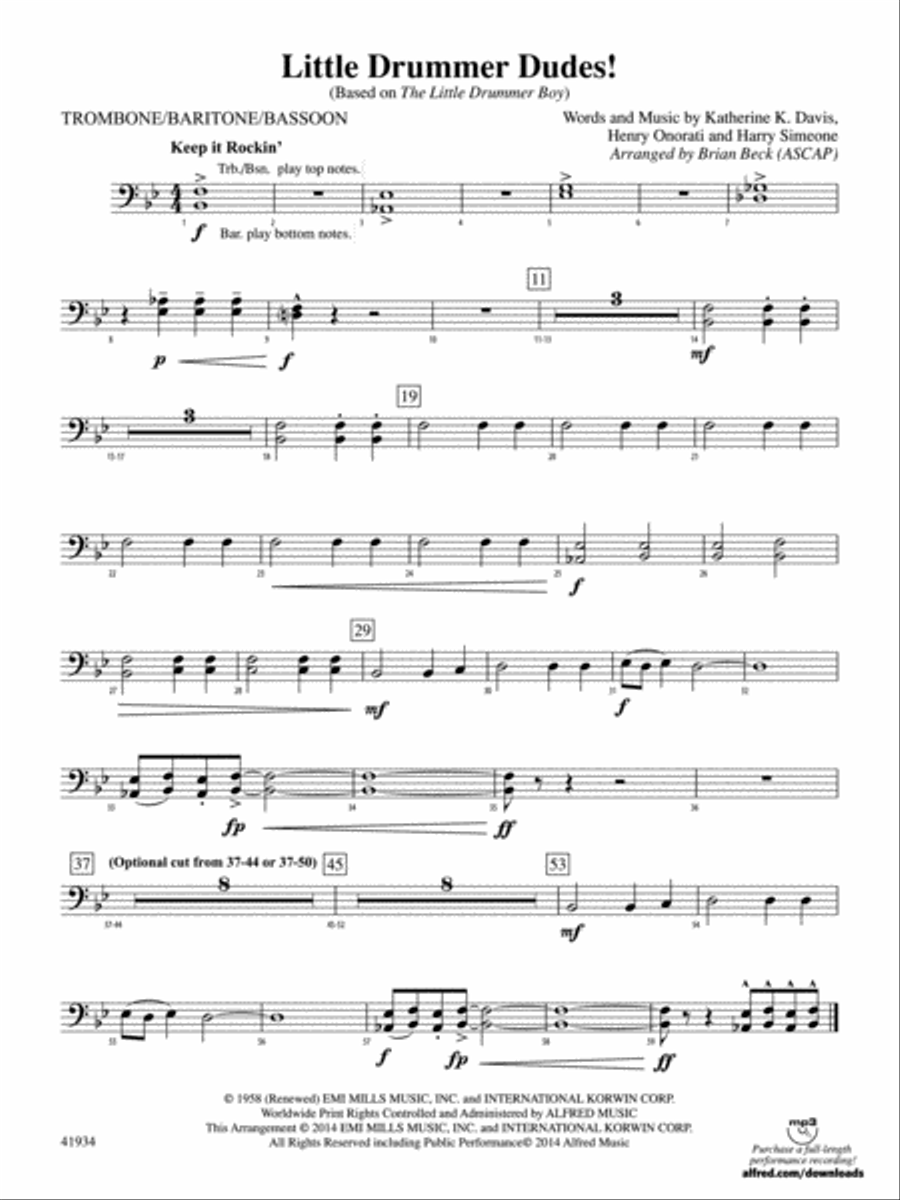 Little Drummer Dudes!: 1st Trombone Concert Band scores gallery preview page 1