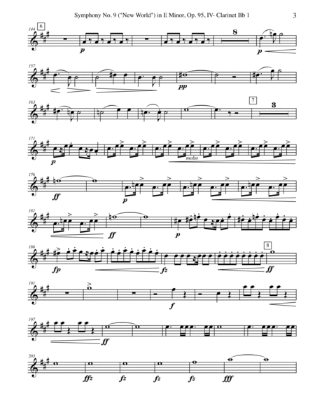 Dvorak Symphony No. 9, New World, Movement IV - Clarinet in Bb 1 (Transposed Part), Op.95