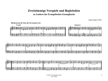 Zweistimmige Vorspiele und Begleitsätze zu Gemeindeliedern des Evangelischen Gesangbuchs für Tasteninstrument (Orgel, Klavier)