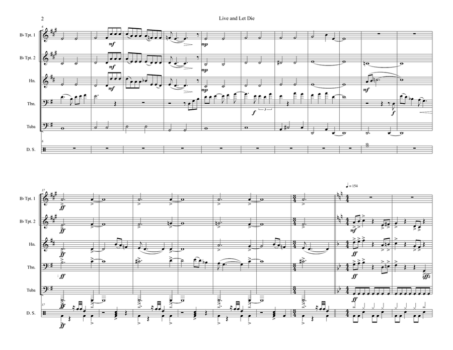 Live And Let Die Brass Quintet scores gallery preview page 2