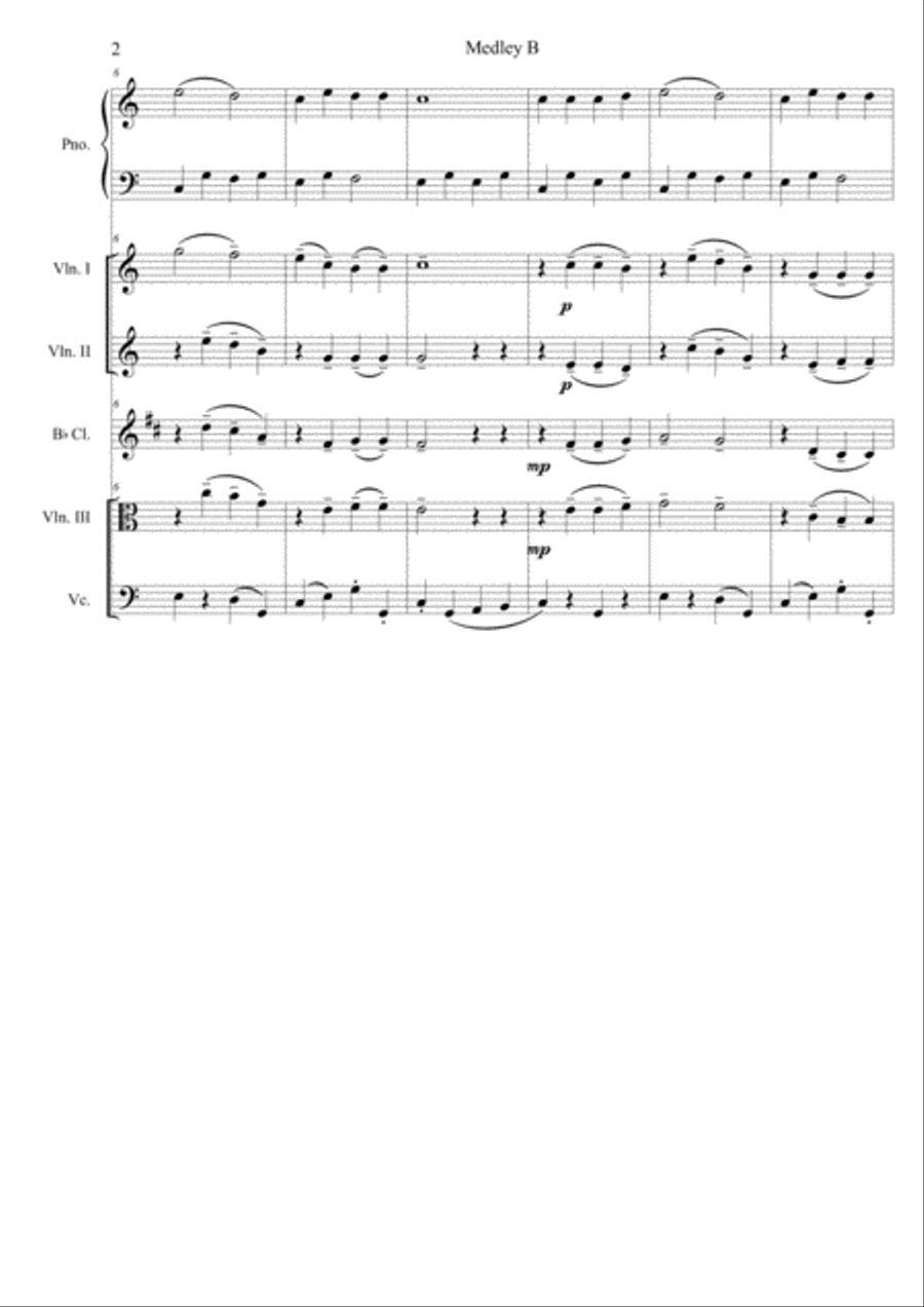 Medley B.Conjunt de tres peses de nivell iniciació per a piano amb acompanyament d'orquestra de cor Small Ensemble scores gallery preview page 2