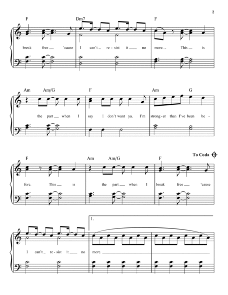 Break Free (feat. Zedd) Easy Piano scores gallery preview page 3
