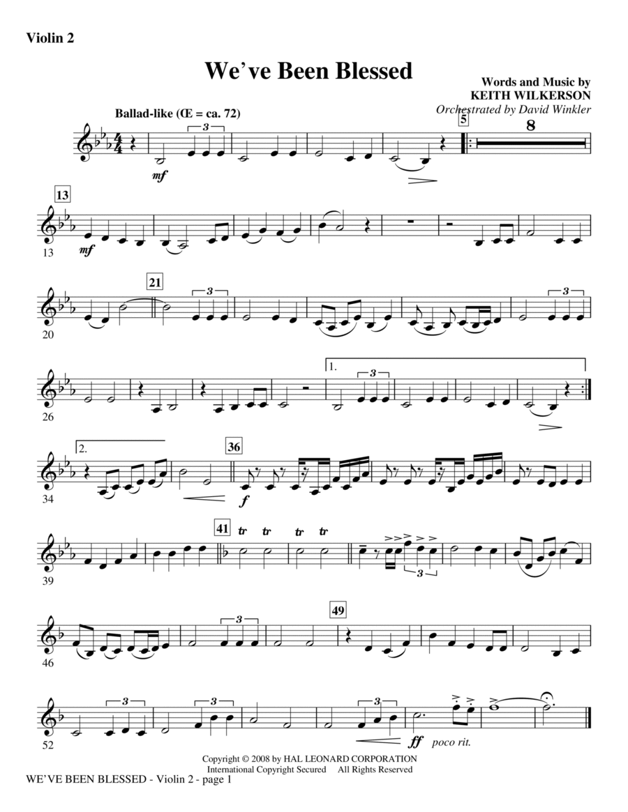 We've Been Blessed - Violin 2 Choir scores gallery preview page 1