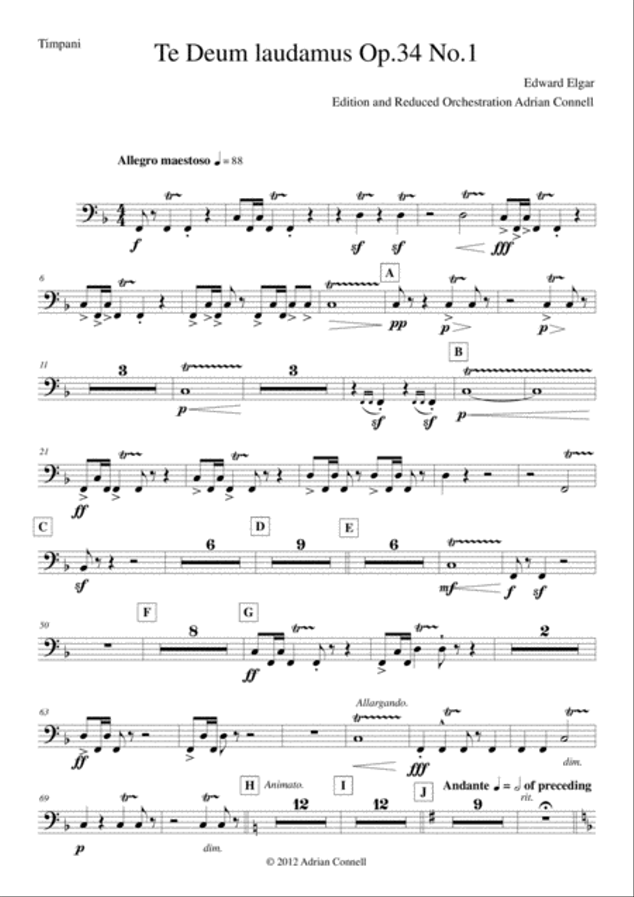 Elgar - Te Deum - Reduced Orchestration - Timpani Chamber Orchestra scores gallery preview page 1