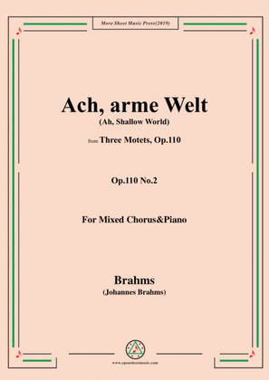 Book cover for Brahms-Ach,arme Welt,Op.110 No.2,for Mixed Chorus&Piano