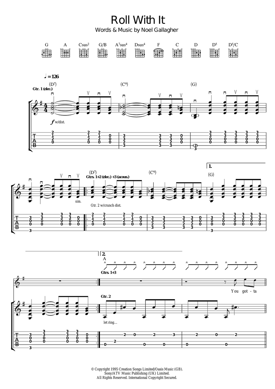 Roll With It Electric Guitar scores gallery preview page 1