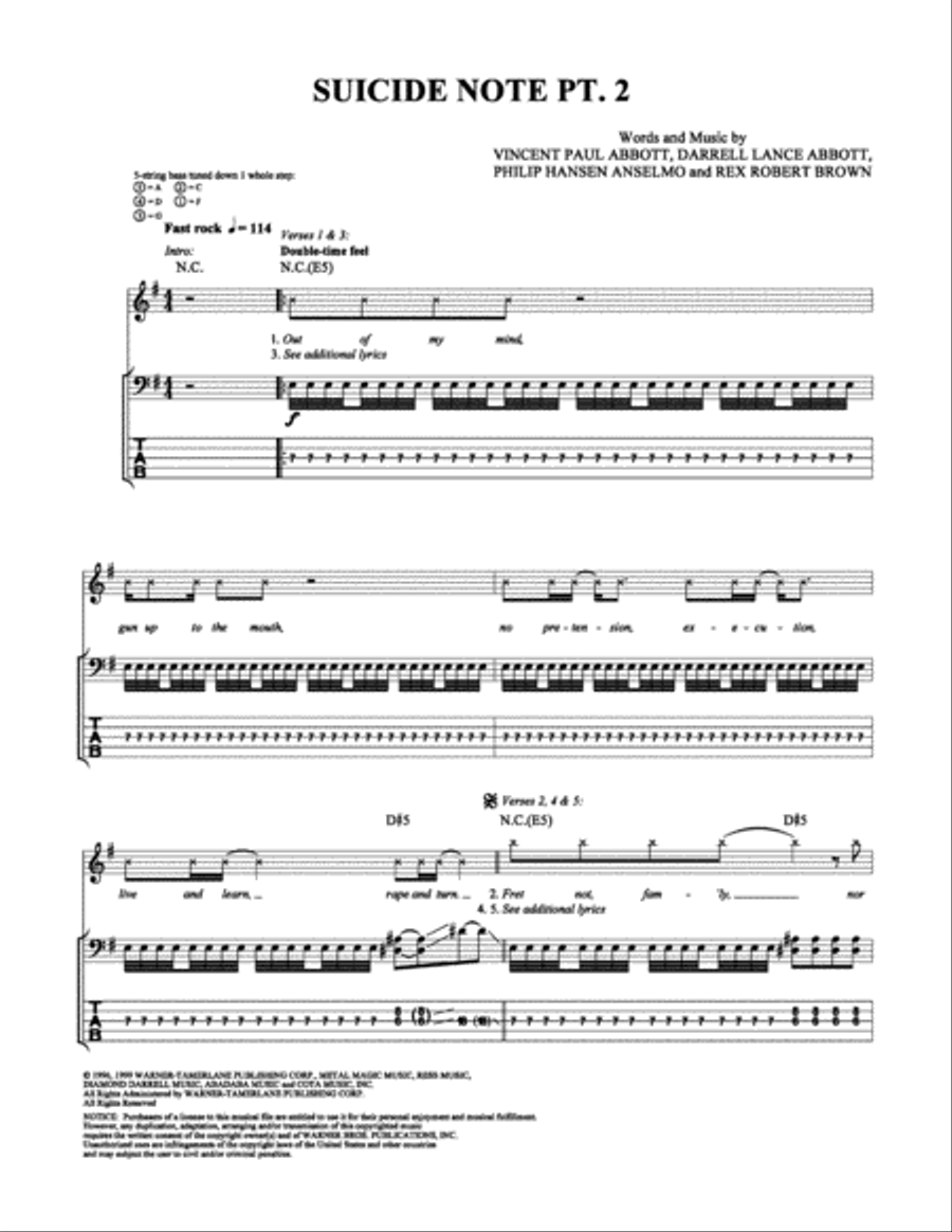 Suicide Note Pt. 2 Suicide Note Pt. 2 Bass Guitar Tablature scores gallery preview page 1