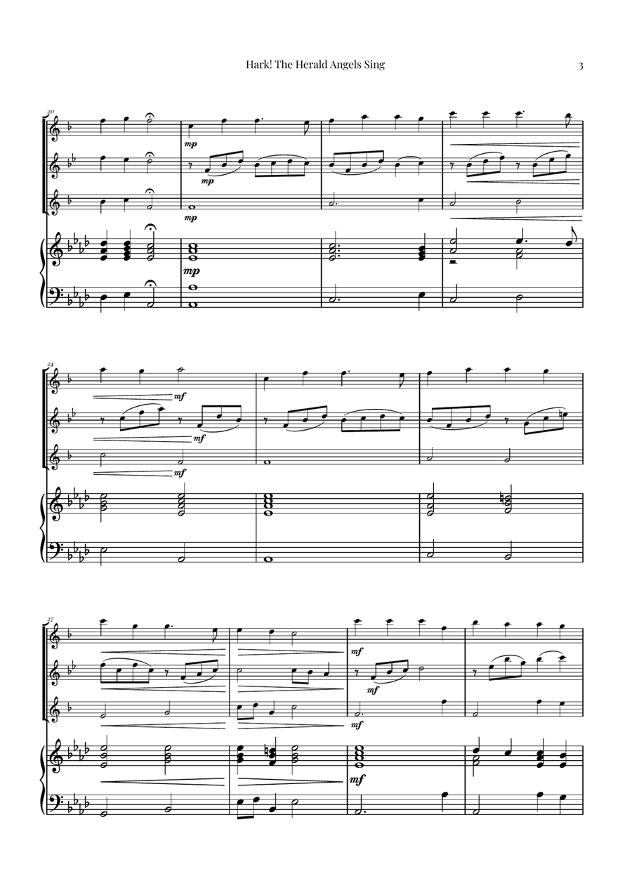 Hark! The Herald Angels Sing Trio Arrangement | Christmas Carol Sheet Music Woodwind Trio scores gallery preview page 3