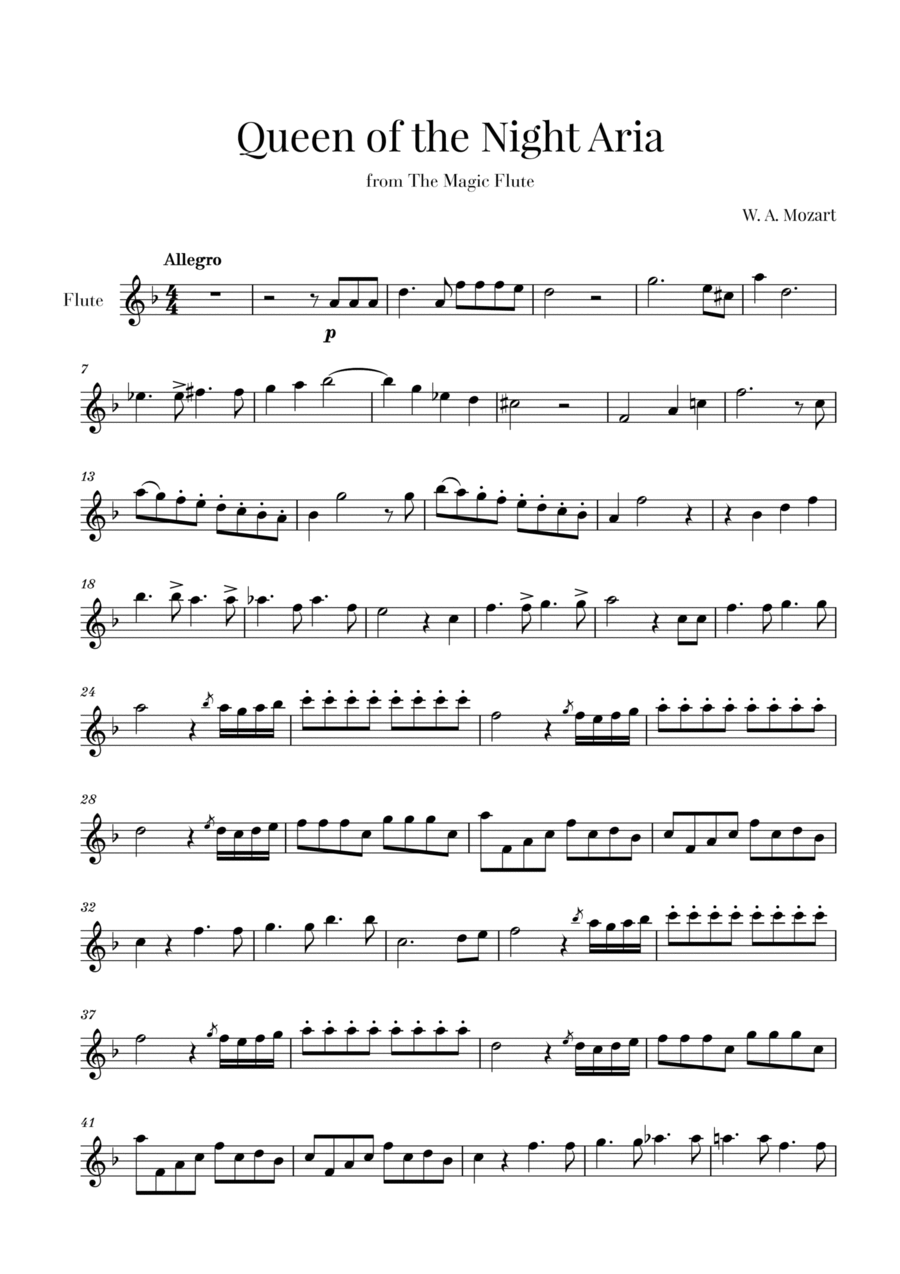 Mozart - Queen of the Night Aria (for Flute) Flute Duet scores gallery preview page 1