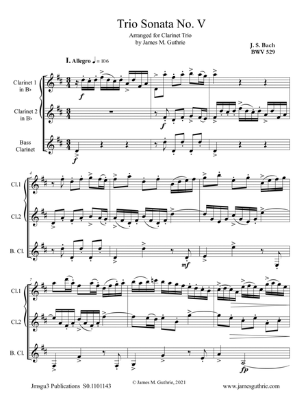 BACH: Trio Sonata No. 5 BWV 529 for Clarinet Trio image number null