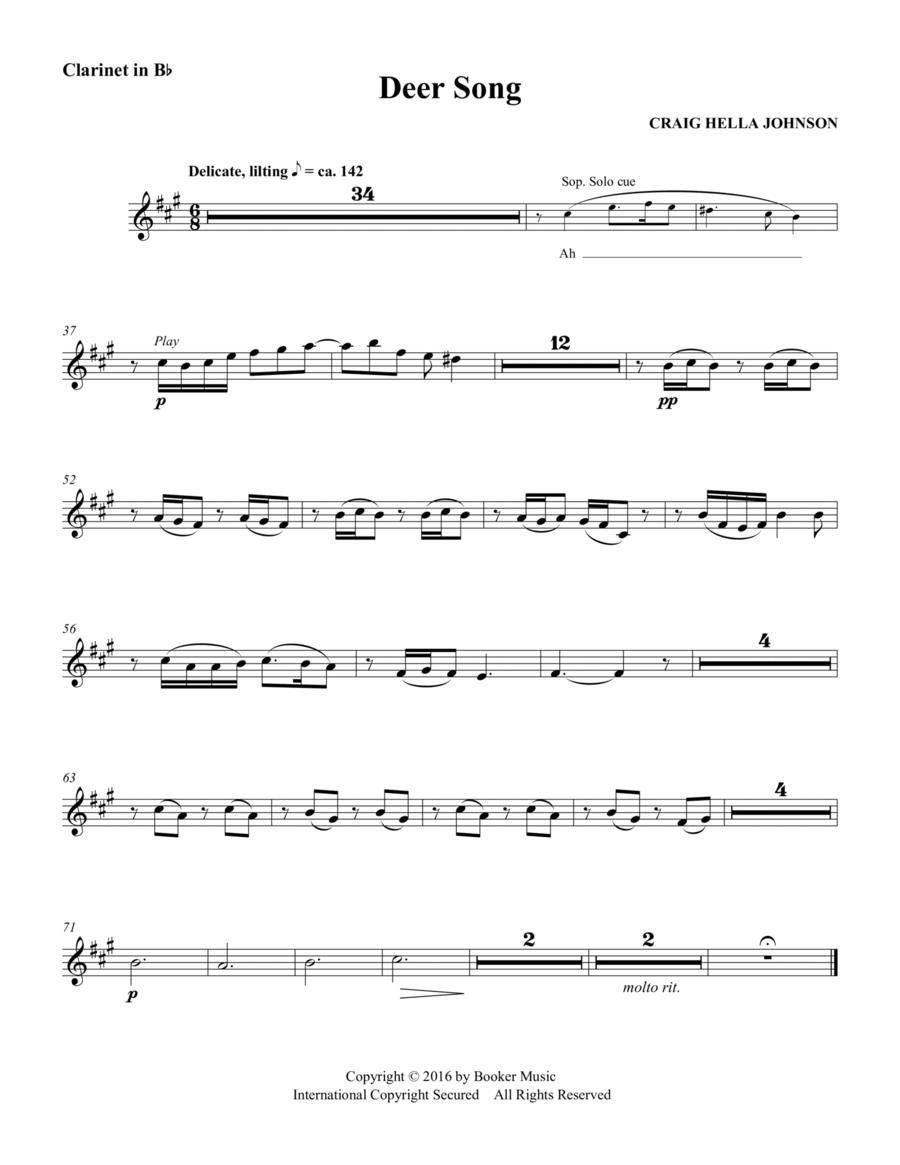 Deer Song (from Considering Matthew Shepard) - Clarinet