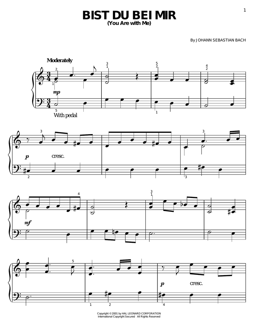 Bist Du Bei Mir (You Are With Me) Easy Piano scores gallery preview page 1