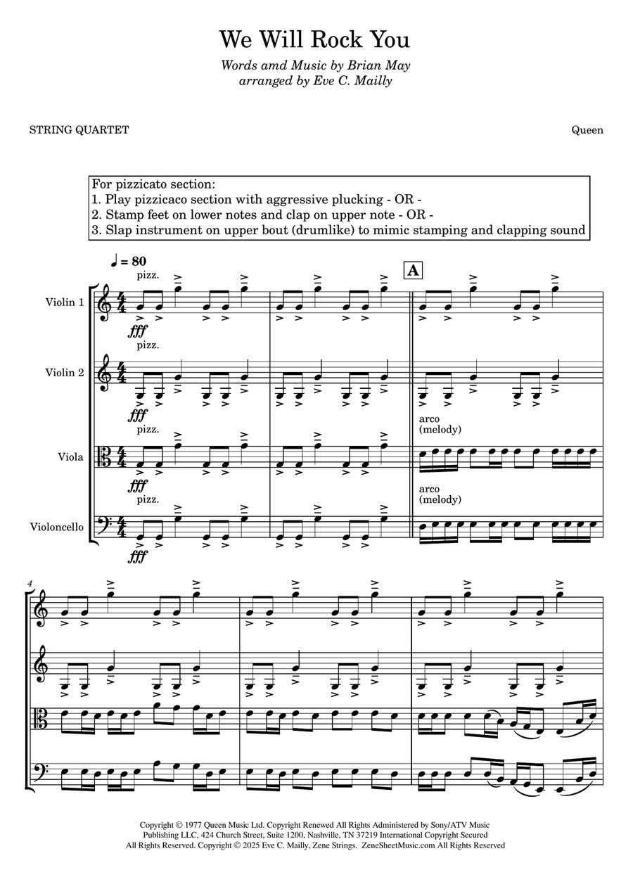 We Will Rock You String Quartet scores gallery preview page 1