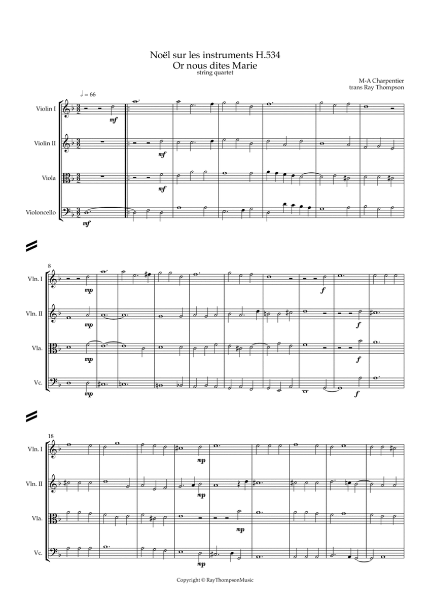 Charpentier: Noëls sur les instruments H 534: Or nous dites Marie - string quartet image number null