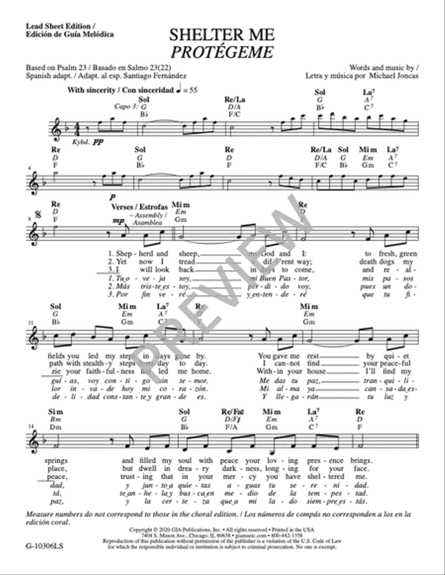 Shelter Me / Protégeme, SAB edition - Lead Sheet edition 3-Part scores gallery preview page 2