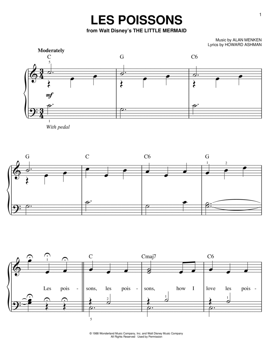 Les Poissons (from The Little Mermaid) Easy Piano scores gallery preview page 1