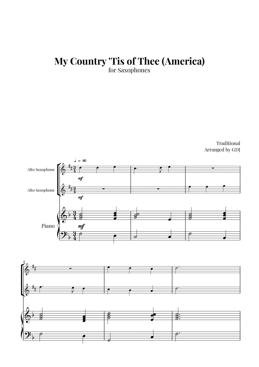 My Country 'Tis of Thee (America) Woodwind Duet scores gallery preview page 1