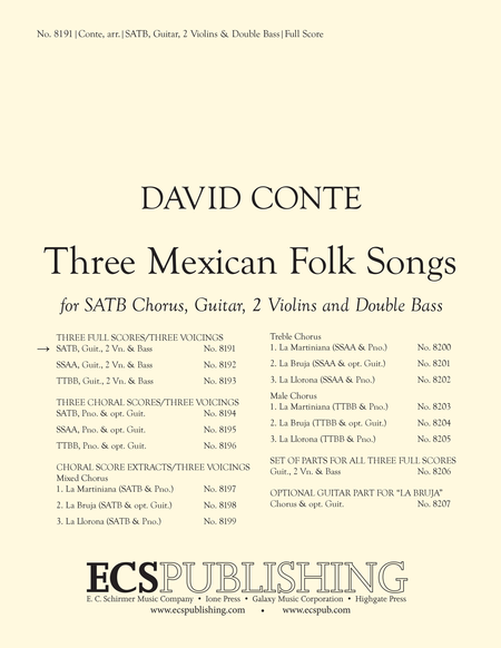 Three Mexican Folk Songs (Full Score for SATB Version)