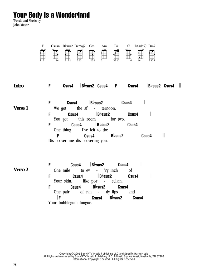 Your Body Is A Wonderland Ukulele scores gallery preview page 1