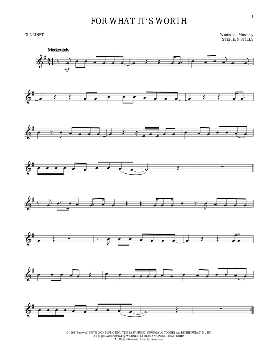 For What It's Worth For What It's Worth Clarinet Solo scores gallery preview page 1