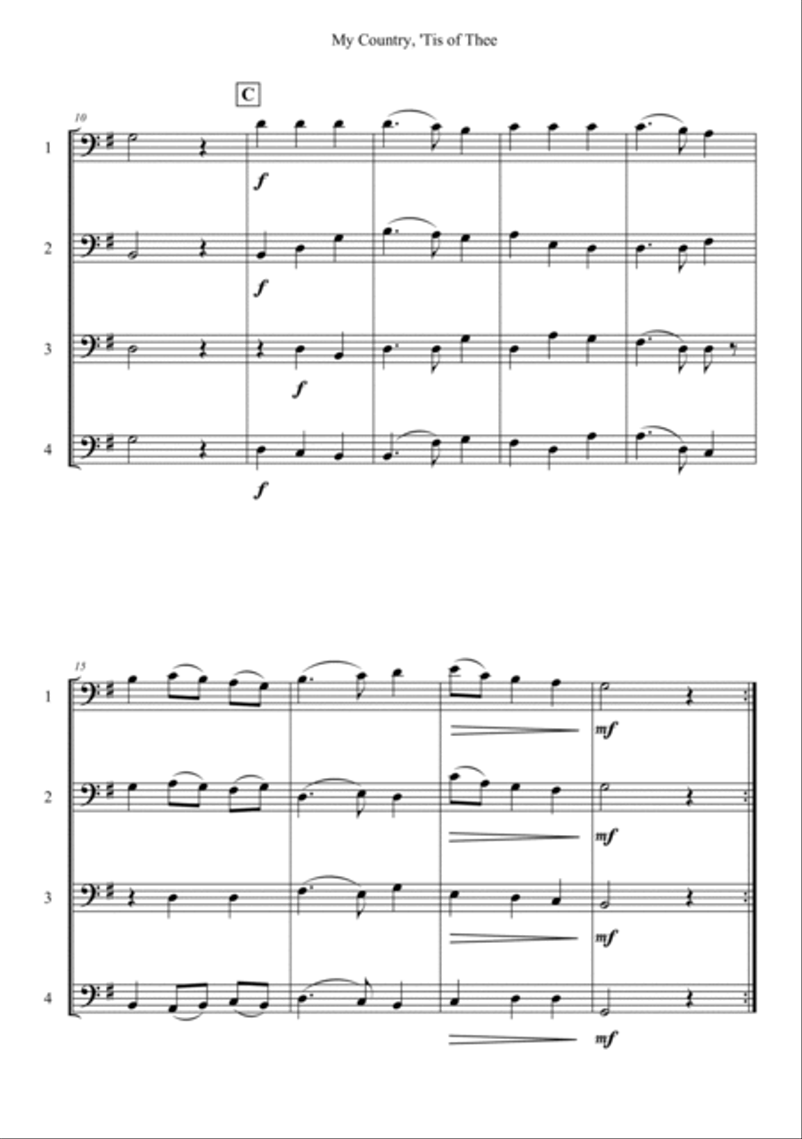 My Country, 'Tis Of Thee (America) Woodwind Quartet scores gallery preview page 2