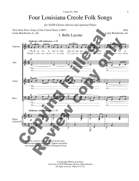 Four Louisiana Creole Folk Songs: 1. Belle Layotte image number null