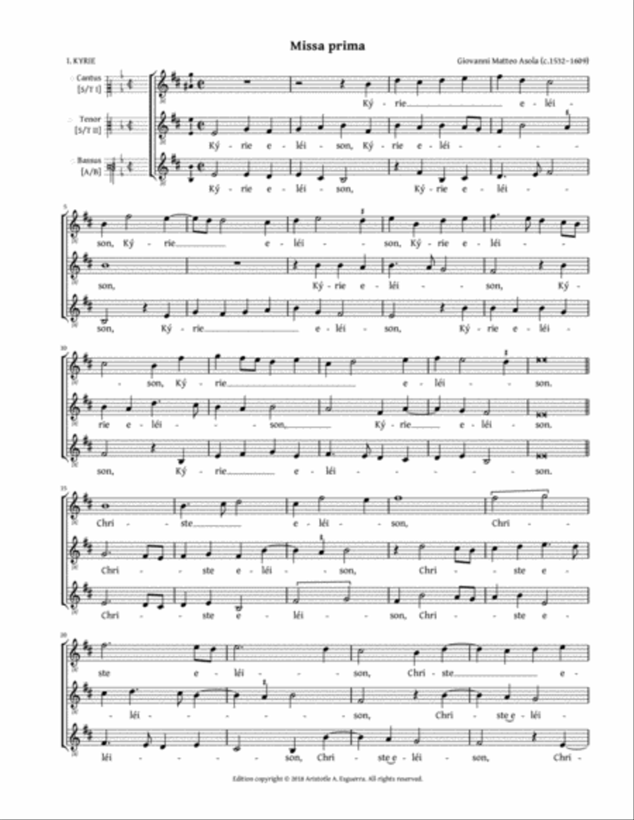 Missa prima a 3 (Asola) - SSA or TTB SSA scores gallery preview page 1