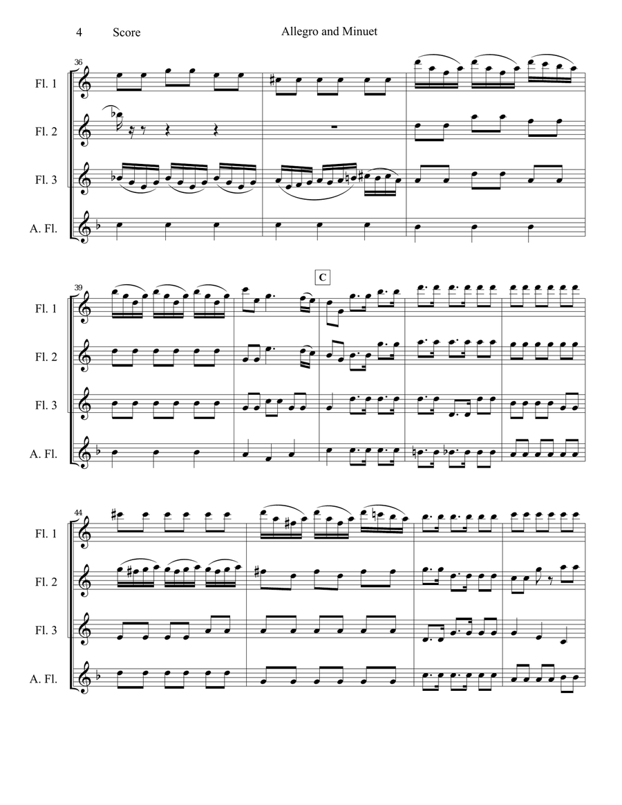 Allegro and Minuet for Flute Quartet Flute Quartet scores gallery preview page 5