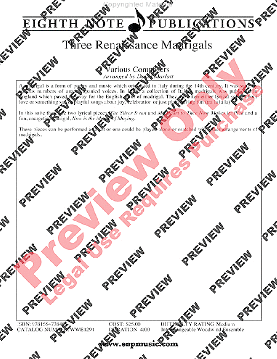Three Renaissance Madrigals Woodwind Ensemble scores gallery preview page 2