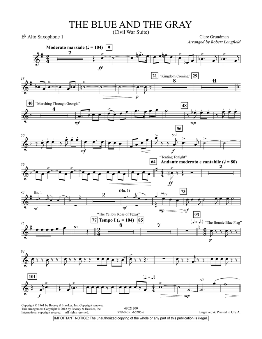The Blue And The Gray (Young Band Edition) - Eb Alto Saxophone 1 Concert Band scores gallery preview page 1