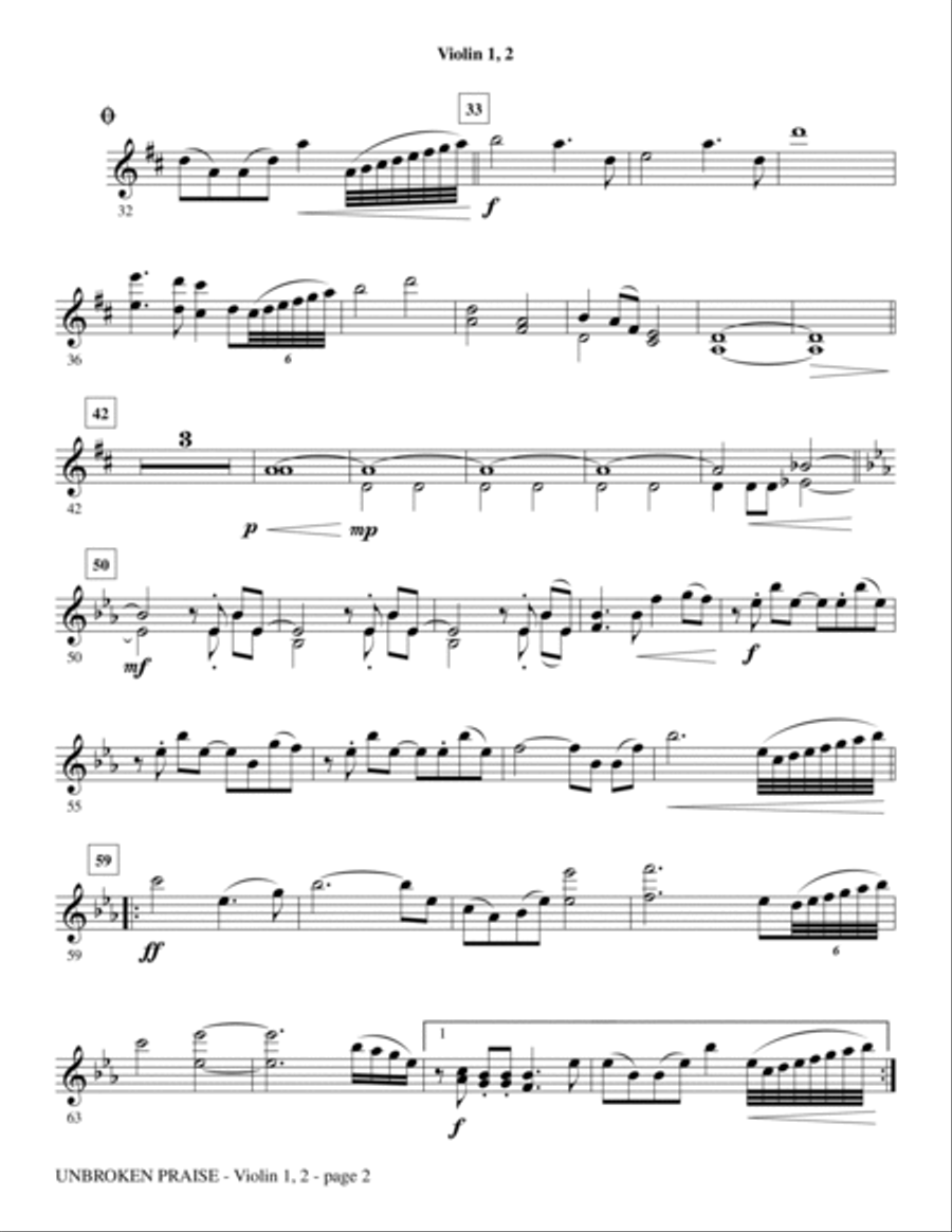 Unbroken Praise - Violin 1, 2 Choir scores gallery preview page 2