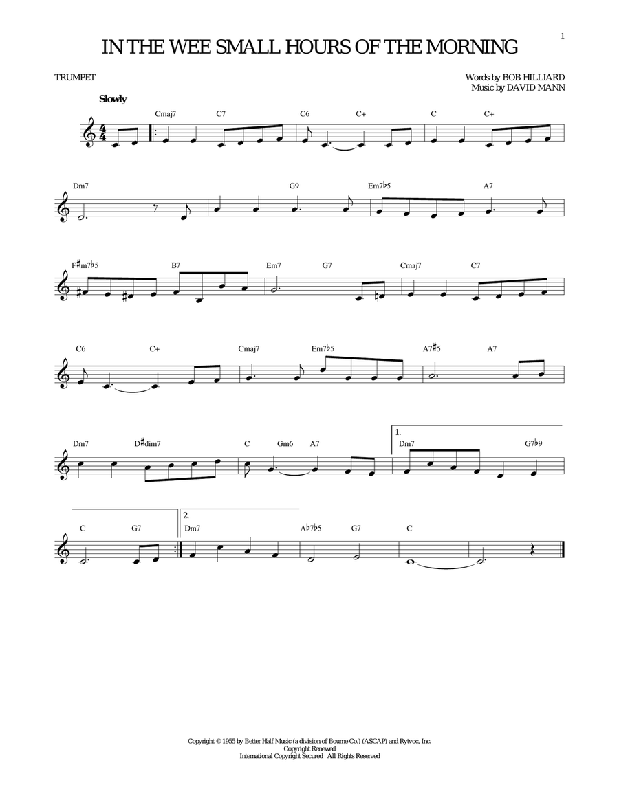 In The Wee Small Hours Of The Morning Trumpet Solo scores gallery preview page 1