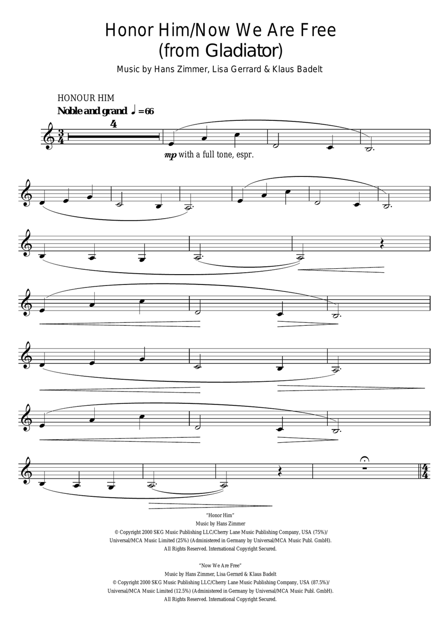 Honor Him/Now We Are Free (from Gladiator) Clarinet Solo scores gallery preview page 1