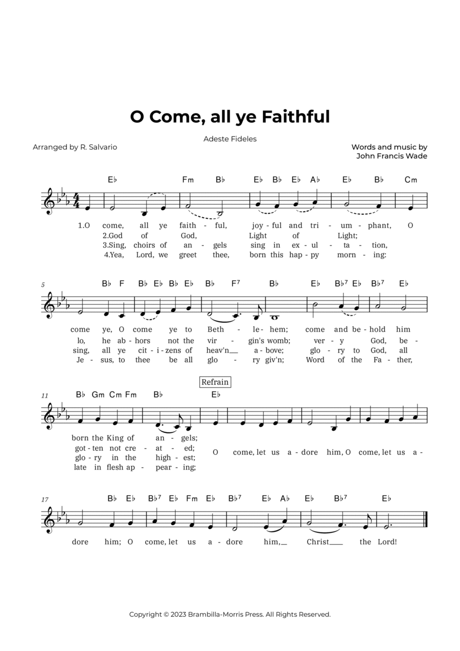 O Come, all ye Faithful - Adeste Fideles (Key of E-Flat Major) Piano scores gallery preview page 1